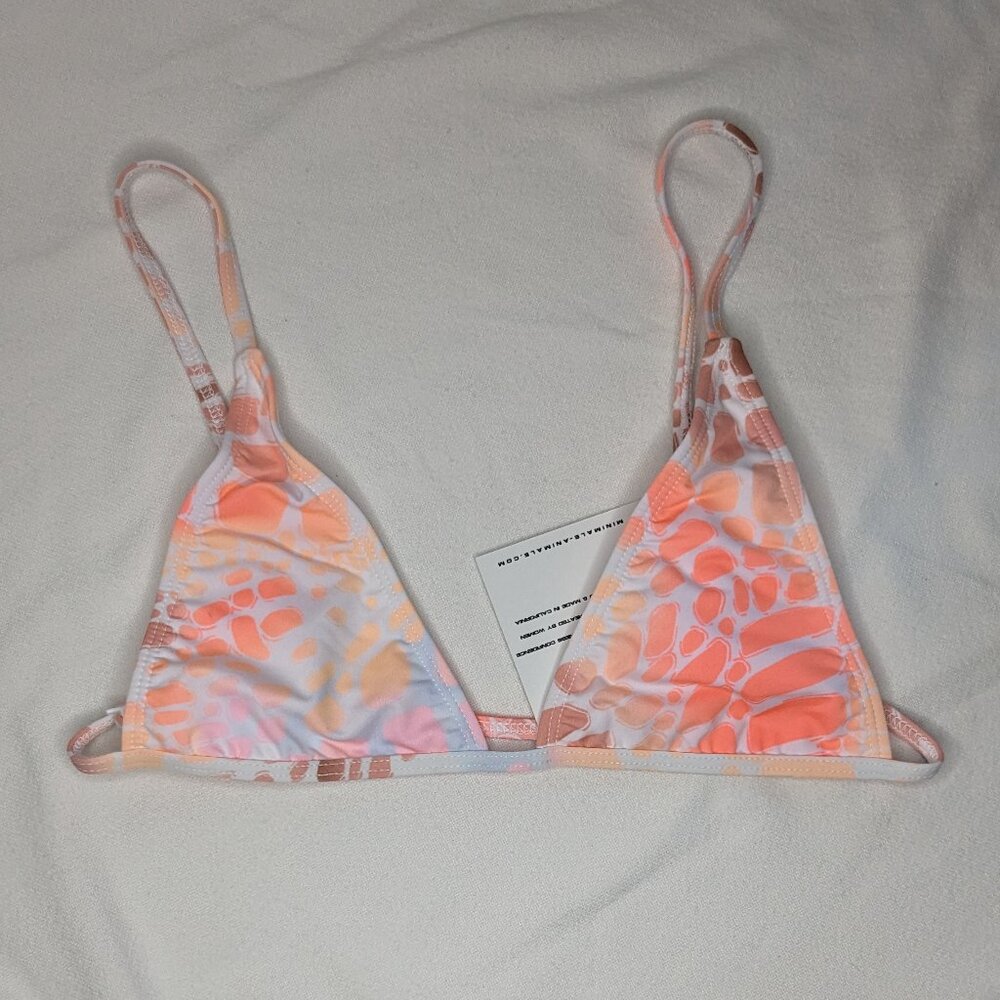 Minimale Animale Triangle Bikini Top - Size Small, Pink/Orange Print